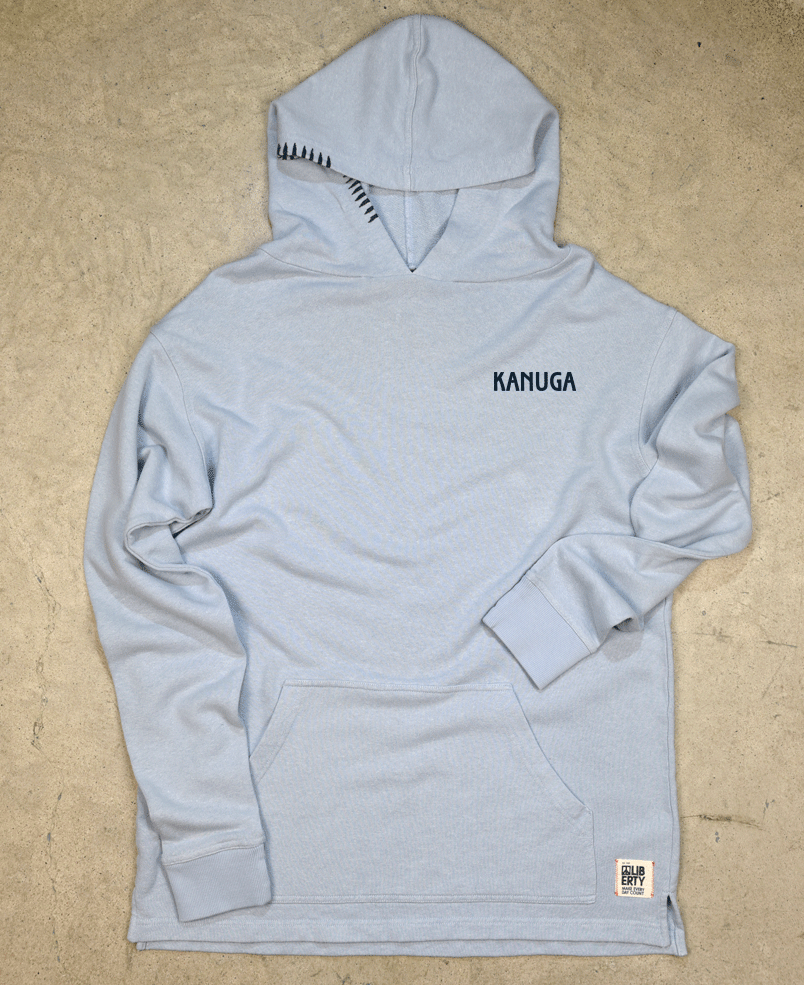 Harris Hemp Hoodie w/navy ink and stitching on hood - Misty Lake, XL