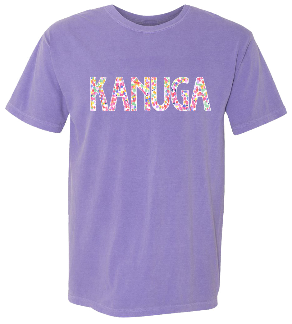 Kanuga Shirt with Dot me Crazy Letters, Comfort Colors, Violet, Youth M