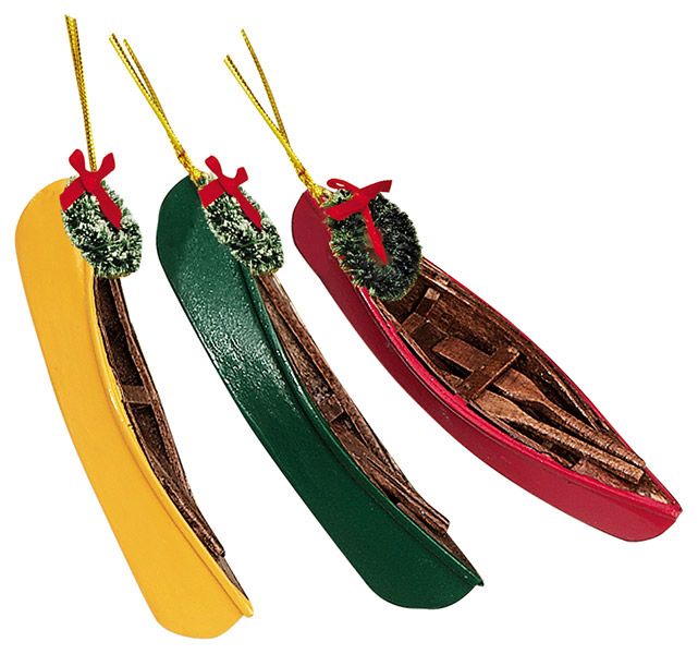 Wood Ornament Canoe, Green