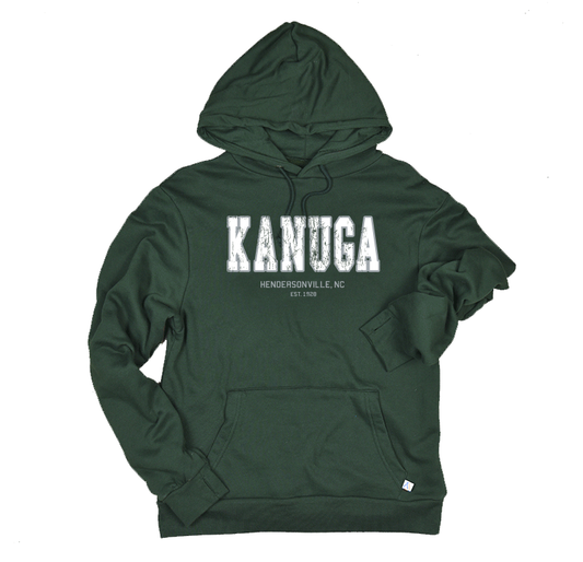 Adult Surf Hoodie - Forest, collegiate 'Kanuga' print, L