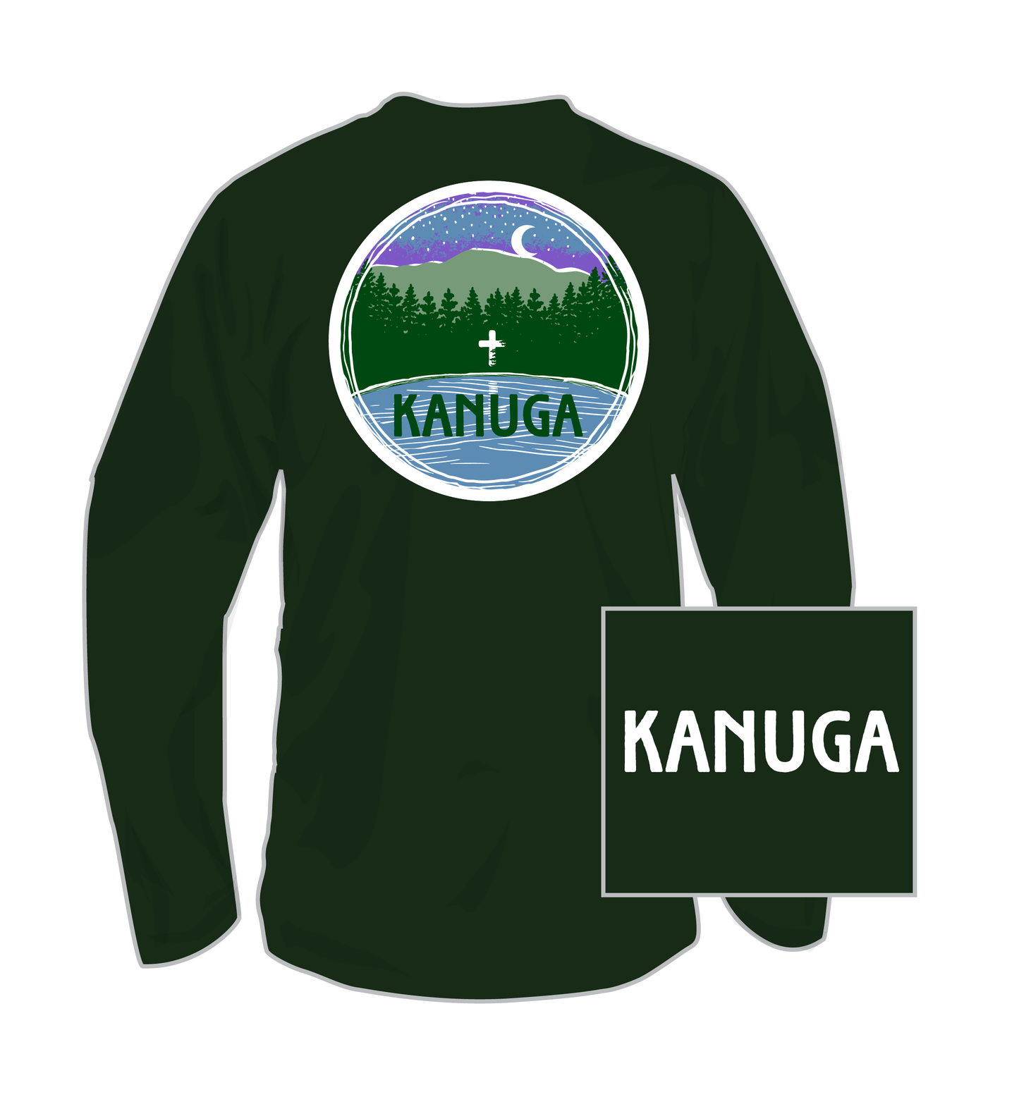 Long Sleeve, T-Shirt, Kanuga Night Circle Logo, Bella, Heather Forest, Adult XL