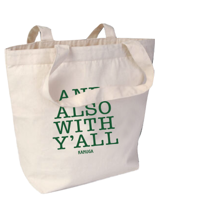 Jumbo Natural Tote Bag w/green ink "Also with Y'all"