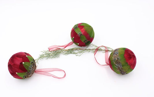 3" Feather Ball Ornament Red Green