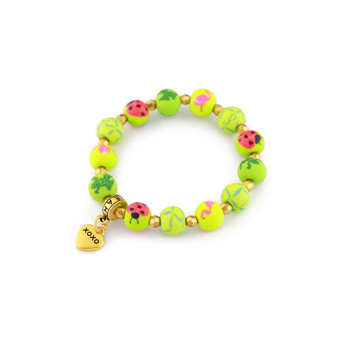 Bracelet - GIRLS Clay Bead - Ladybug Green