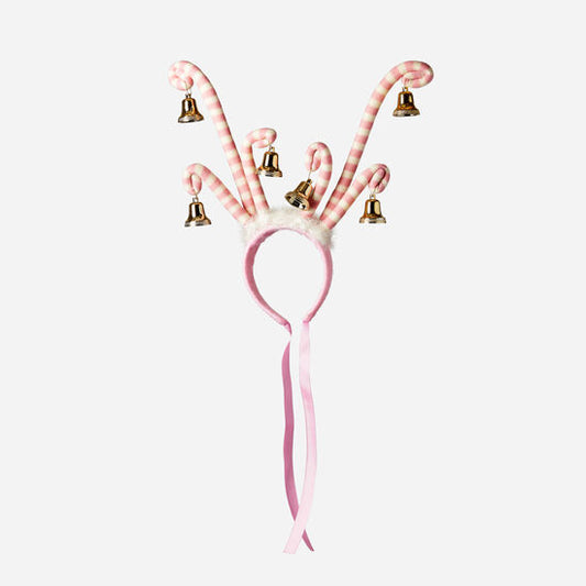 pink candy cane headband with bells