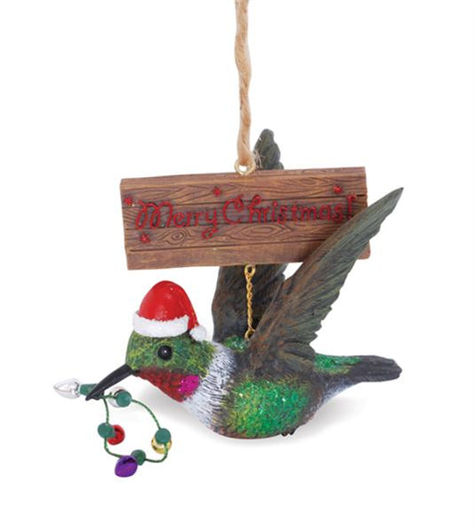 Resin Ornament Hummingbird w/Santa Hat