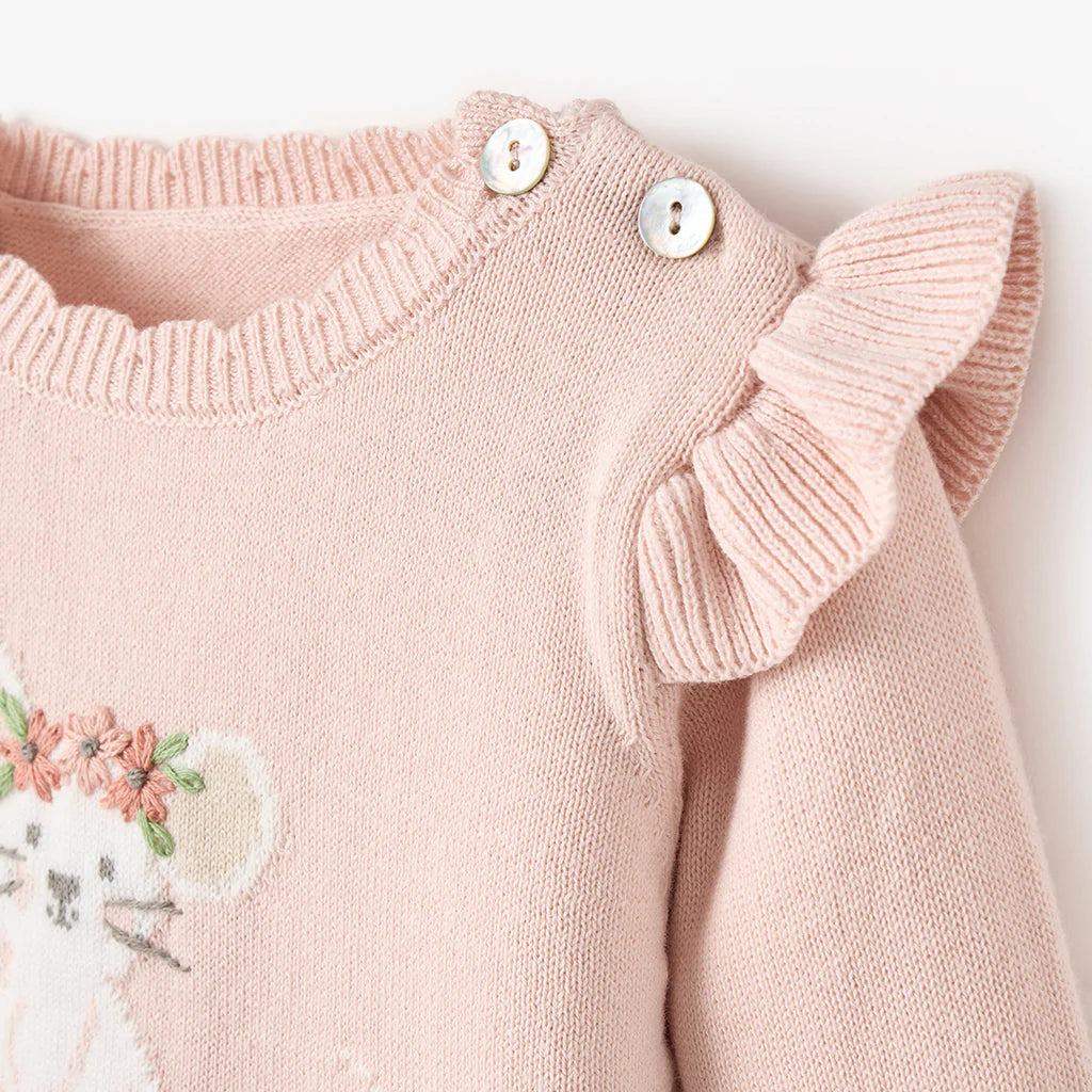 Meadow Mouse Sweater & Pants w/ft pink 6-9m