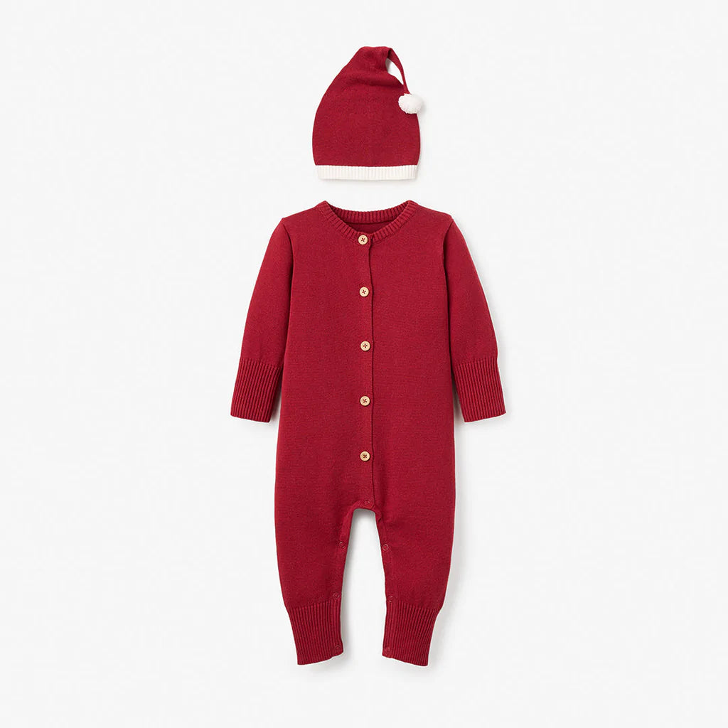 Jumpsuit Santa Baby Dropback w/hat Red 3-6m